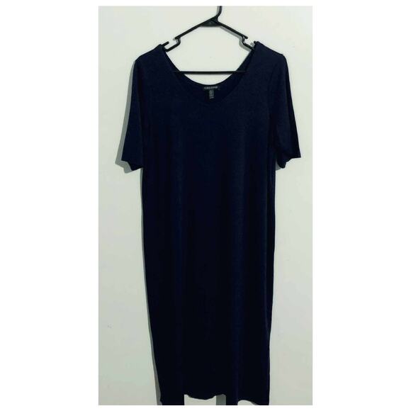 Eileen Fisher Viscose Jersey Round Neck Short Sleeve Dress Blue Petite Large PL - Picture 1 of 6